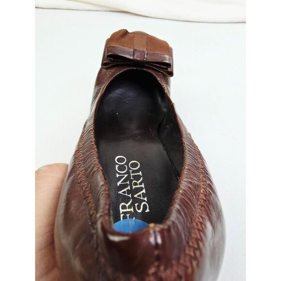 Franco Sarto Size 6.5M Womens Chocolate Brown Slip On Bow Accent Heel Shoes - Picture 9 of 14